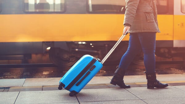 Suitcase at a train station