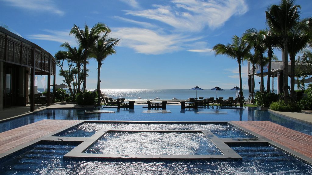 Hotel pool on the beach in Hua Hin, Thailand