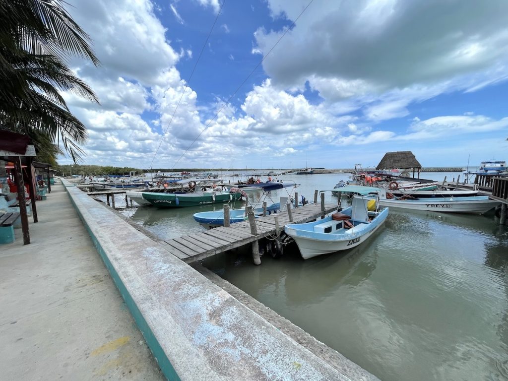 Boats on pier Chiquila Mexico