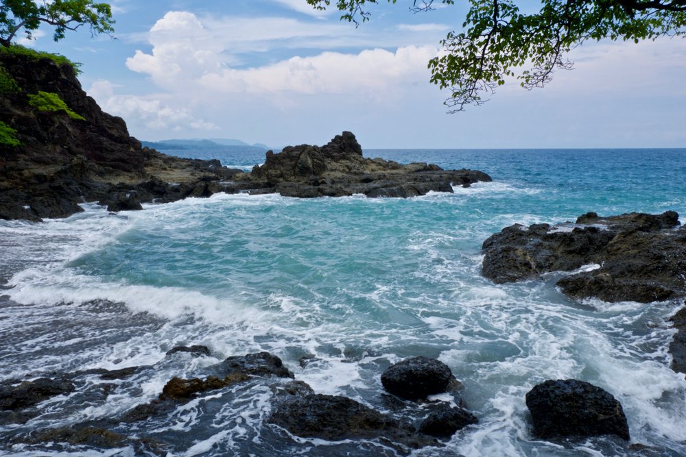 churning water and rocky shore