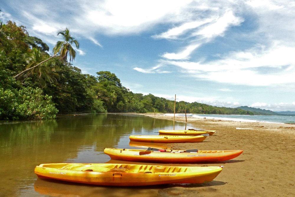 kayaks on the beach in Costa Rica