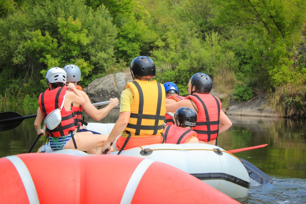 white water rafters in the river