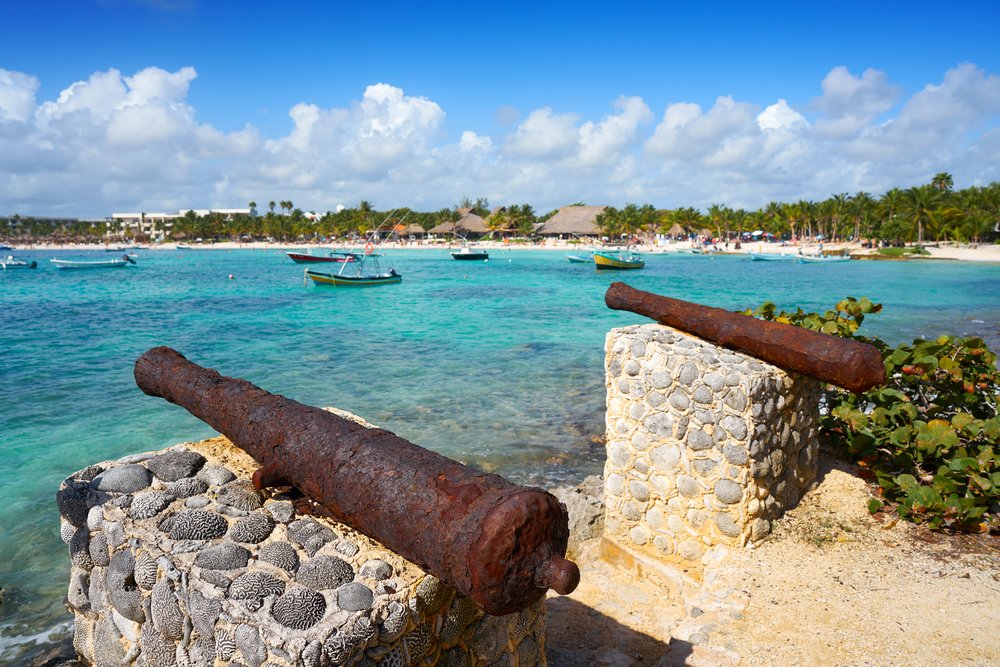 canons and beachview of Playa Akumal