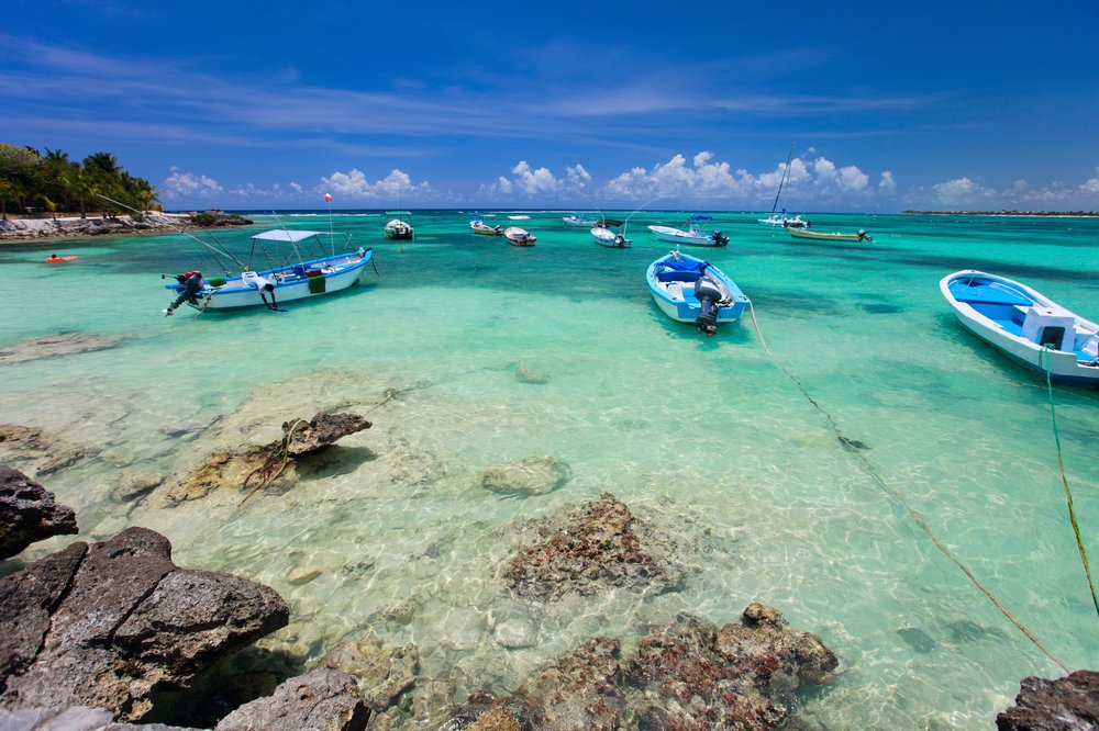 boats offshore in Playa Akumal