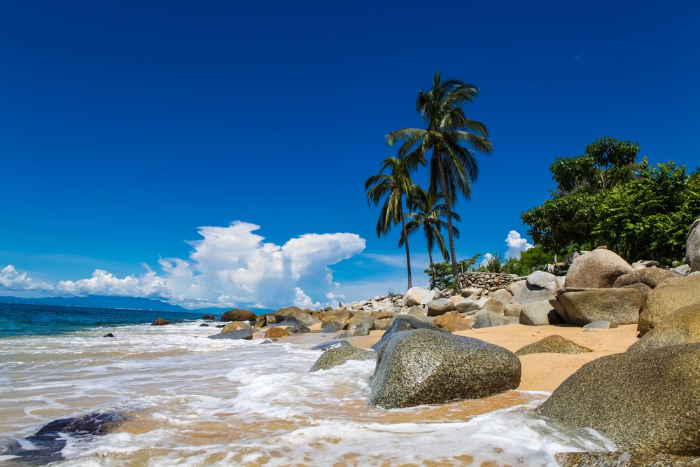 blue sky and beach in Playa Quimixto, Mexico