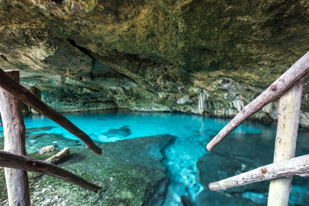 ladder into Cenote in Tulum