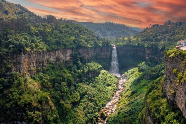 Waterfall and mountains in Colombia